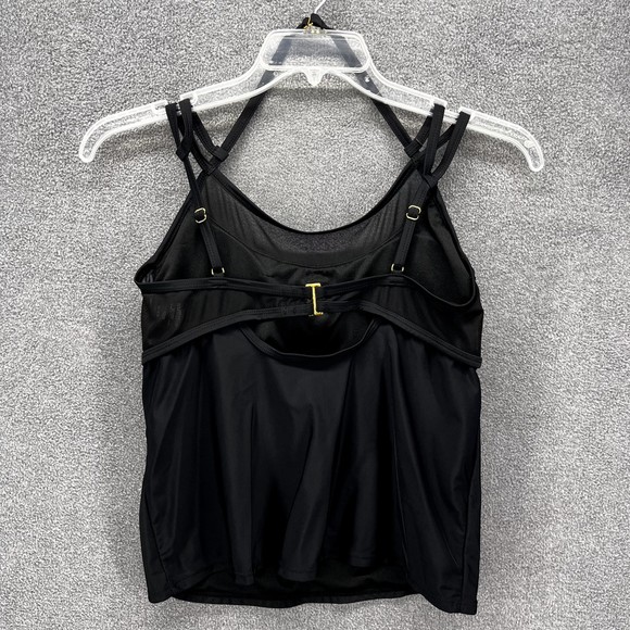 Catalina Swimsuit Top Womens M ( 8-10 ) Black Tankini adjustable strap fringes - Picture 2 of 12